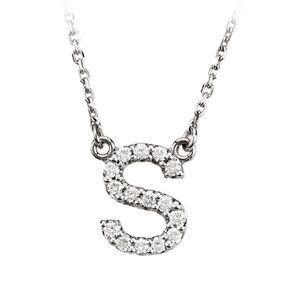 1/6 Cttw Diamond & 14k White Gold Block Initial Necklace, Letter S